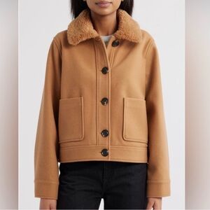 Sam Edelman Camel Faux Fur Collar Jacket M NWT